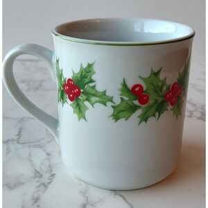 Christmas Mug Schmidt Porcelain Holly Berry Made In Brazil Vtg S14